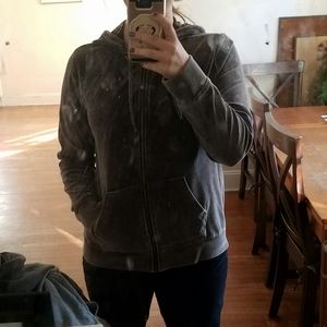 Gray Plush Velvet Zipup Hoodie Sweatshirt